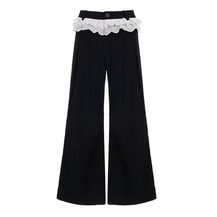 Damen Palazzo-Hose mit hohem Bund und dekorativem Spitzen-Volant Drune