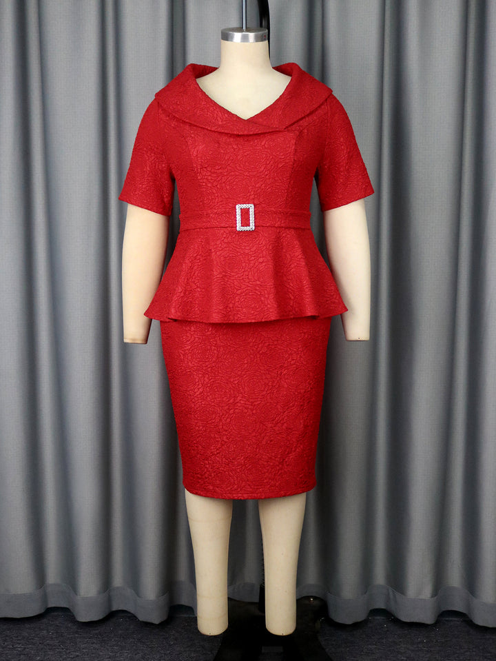 Damen Elegantes Peplum-Kleid mit schickem Kragen und glitzerndem Gürteldetail Drune