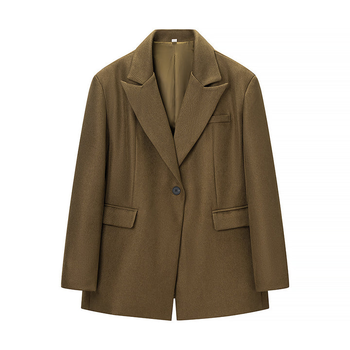 Damen Zweiteiliges Wollmix-Blazer- und Palazzo-Hosen-Set mit Ein-Knopf-Sakko und Bügelfalte Drune