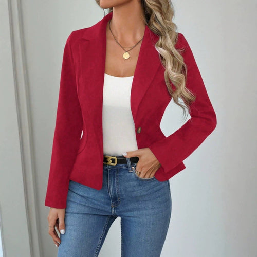 Damen Taillierter Ein-Knopf-Blazer mit Reverskragen und Eingrifftaschen Drune
