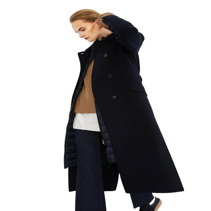 Damen Longcoat im minimalistischen Mantelkleid‑Look mit verdeckter Doppelreihe und Stoffgürtel Drune