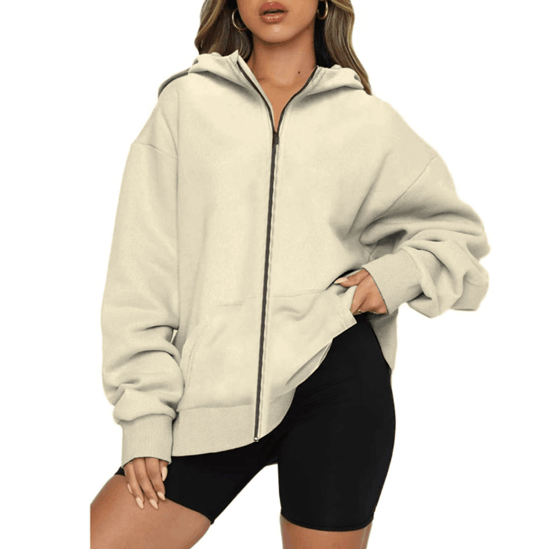 Damen nan leichte Zip-Kapuzenjacke im Relaxed-Fit mit Kängurutasche und gerippten Bündchen Drune