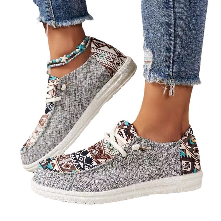 Damen Aztekische Slip-On Sneakers mit Strickoberteil und Mokassin-Naht Drune