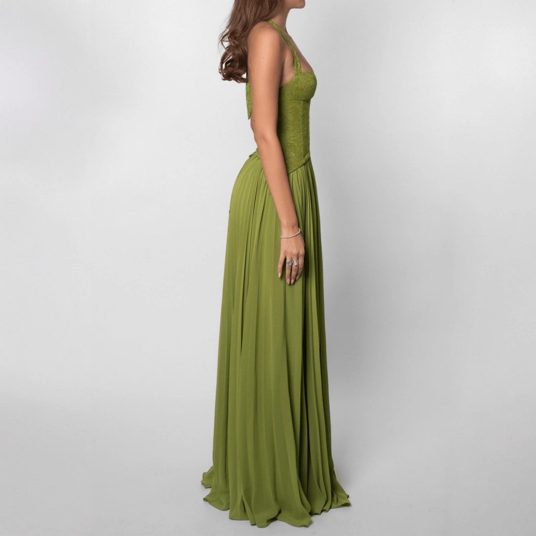 Damen nan Neckholder-Korsettkleid mit Spitzen-Corsage und fließendem Plisseerock Drune