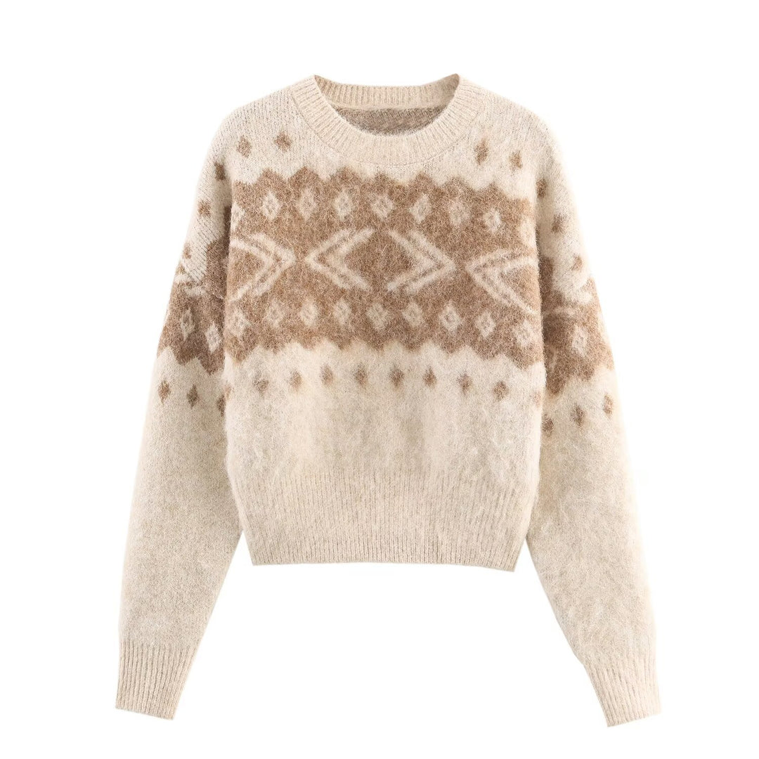 Damen Flauschiger Strickpullover mit Norwegermuster und kastiger Passform Drune