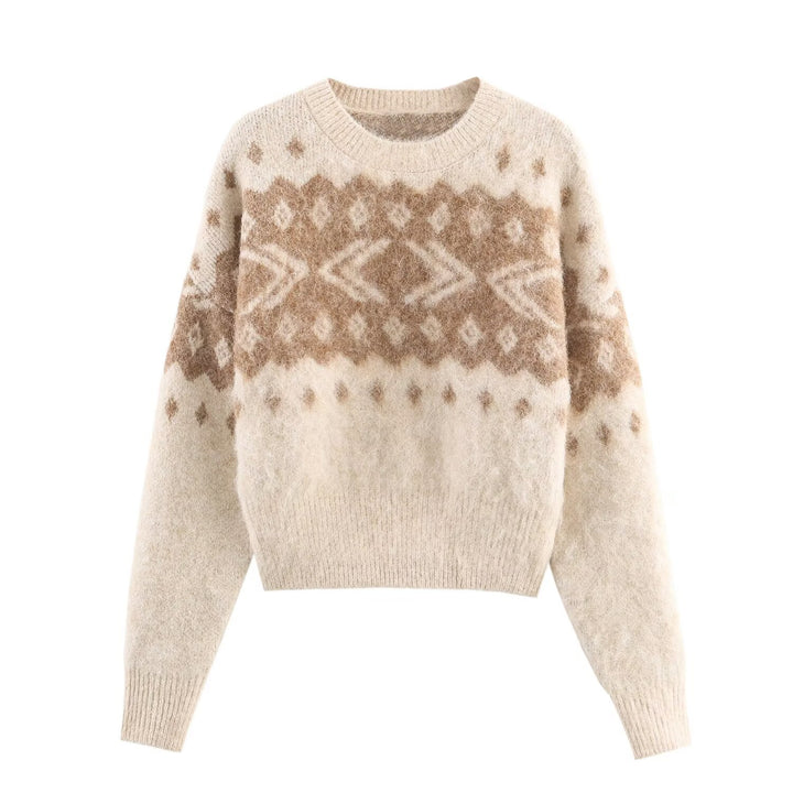 Damen Flauschiger Strickpullover mit Norwegermuster und kastiger Passform Drune
