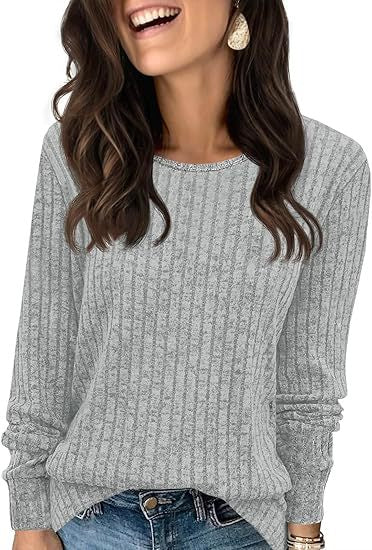 Damen Strukturierter Rippstrick-Pullover mit Rundhalsausschnitt, legerer Silhouette und weichen Bündchen Drune