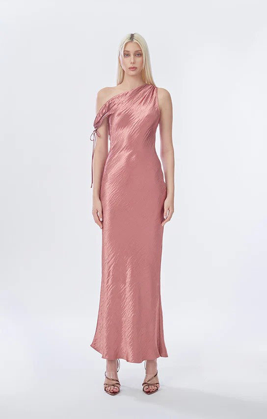Damen elegantes langes asymmetrisches Kleid mit raffiniertem Rüschendetail Drune