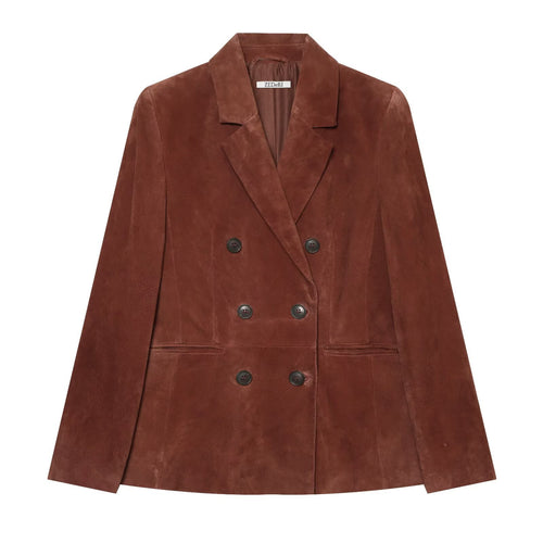 Damen Cropped zweireihiger Veloursblazer mit taillierter Passform und Leistentaschen Drune