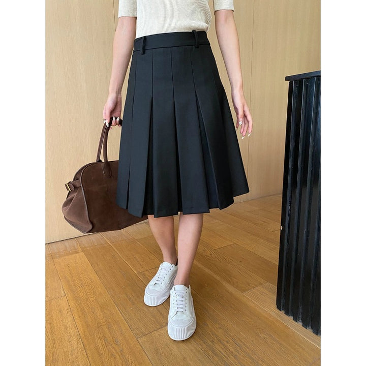 Damen eleganter Midirock mit Faltenwurf und hoher Taillenlinie Drune