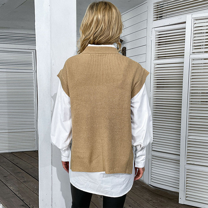 Damen Oversize Strickweste mit Zopfmuster und Rundhalsausschnitt Drune