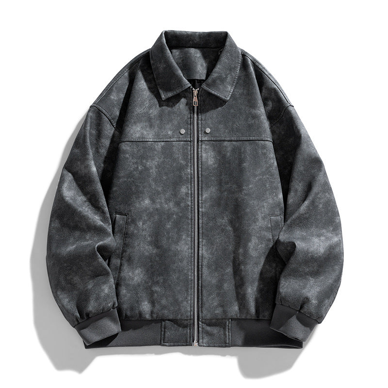 Men's  suede-effect collared full-zip bomber jacket with ribbed hem Drune