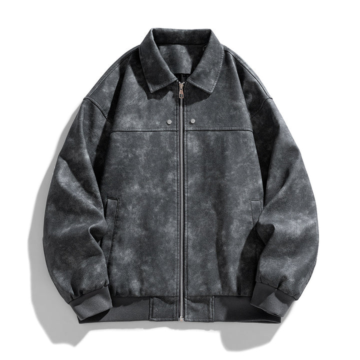 Men's  suede-effect collared full-zip bomber jacket with ribbed hem Drune