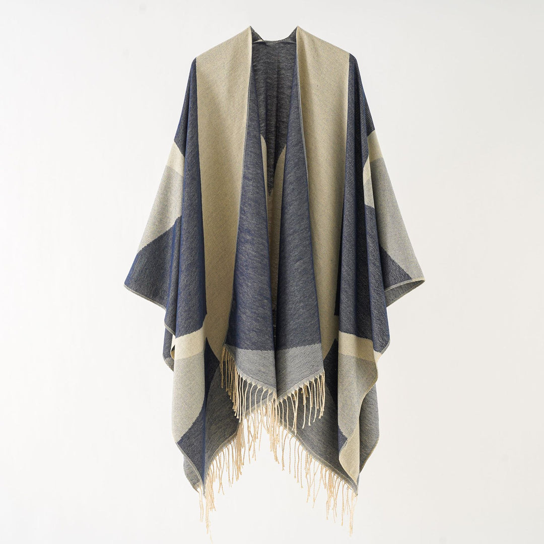 Damen Leichter reversibler Fransen-Umhang aus feiner Wollmischung Drune