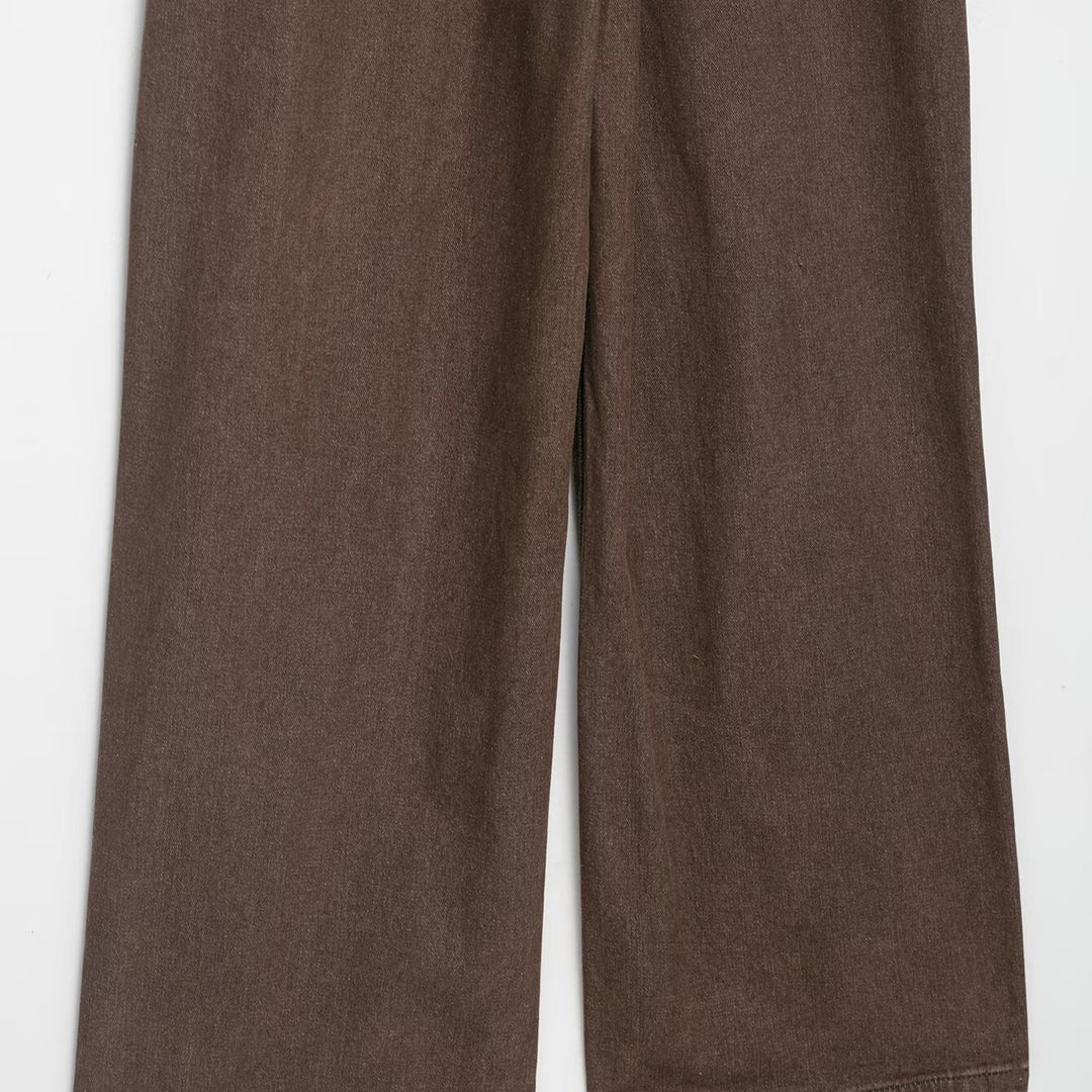 Damen Weicher Denim-Overall mit Hemdkragen, taillierendem Gürtel und weitem Bein Drune