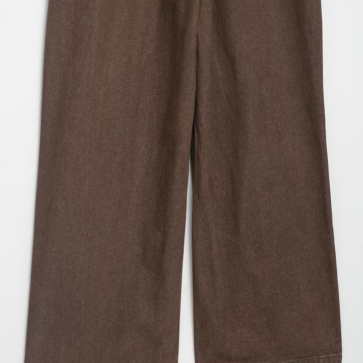 Damen Weicher Denim-Overall mit Hemdkragen, taillierendem Gürtel und weitem Bein Drune
