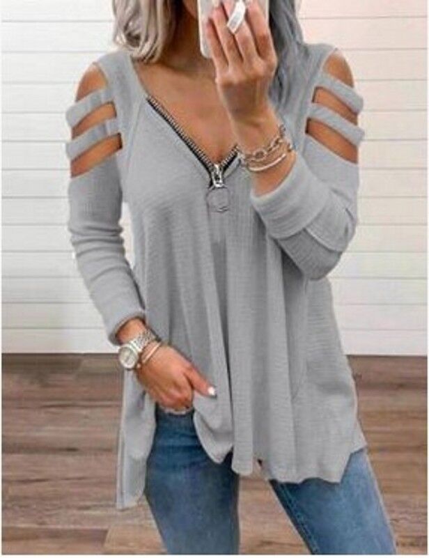 Damen Strickpullover mit modischen Cut-Out-Ärmeln Drune