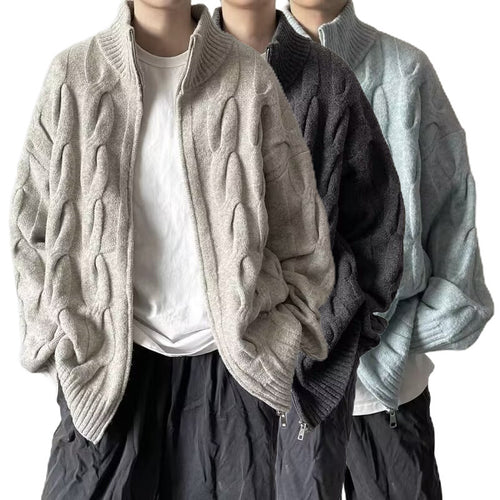 Damen Grobstrickjacke mit hohem Kragen Drune