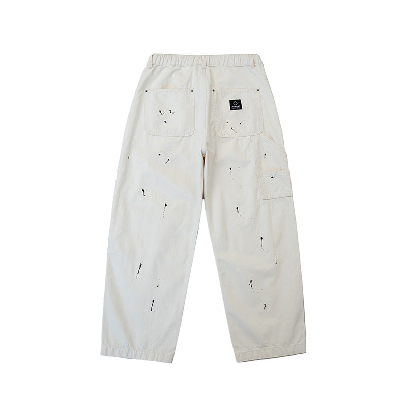 Unisex Weite Canvas-Hose mit elastischem Bund, Tunnelzug und Paint‑Splatter‑Details Drune