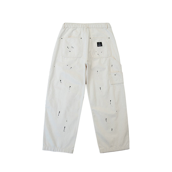 Unisex Weite Canvas-Hose mit elastischem Bund, Tunnelzug und Paint‑Splatter‑Details Drune