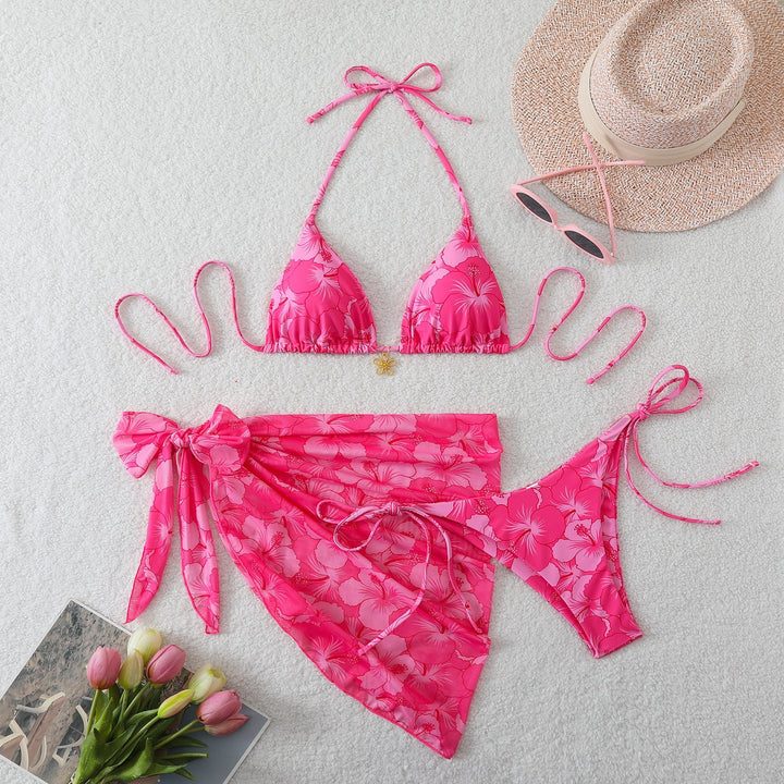 Damen Triangel-Bikini-Set mit Wickelrock und floralem Design Drune