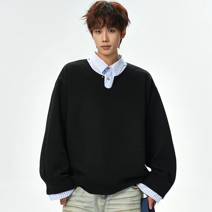 Herren Oversized Sweatshirt mit V-Notch-Kragen und Drop-Shoulder Drune