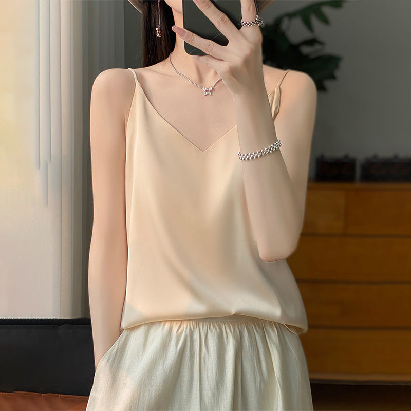 Drune | V-Ausschnitt Reine Seide Spaghettiträger Camisole Top