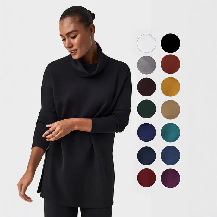 Damen Cozy Funnel Neck Tunika Pullover mit Übergrößen-Schnitt und seitlichen Schlitzen Drune