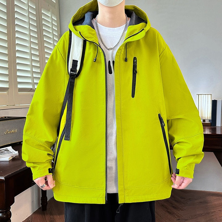 Herren Boxy-Kapuzen-Softshelljacke mit verdecktem Reißverschluss, Multifunktionalen Zipper-Taschen & Oversize-Schnitt Drune