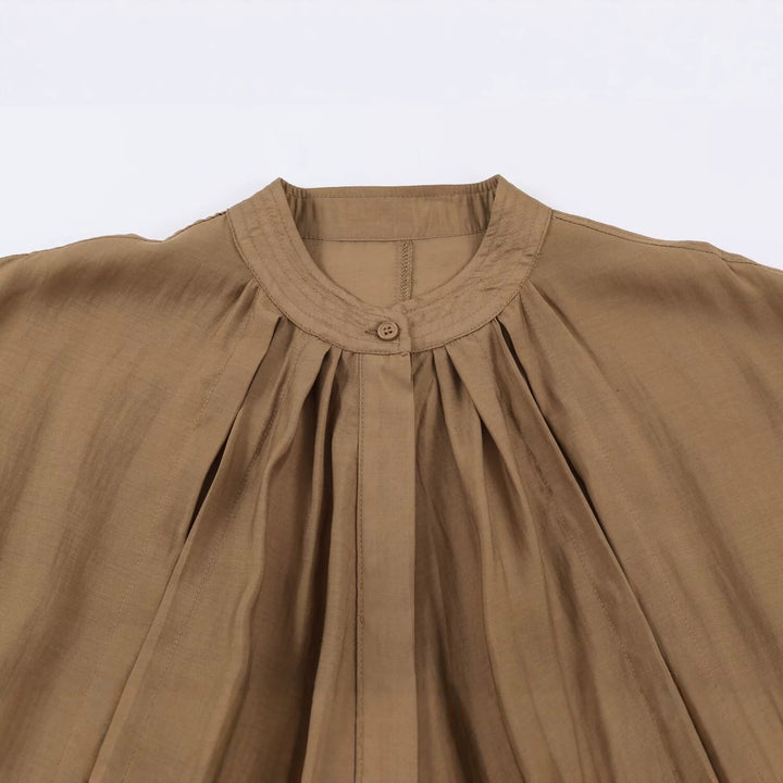 Damen Weites Plissiertes Blouson-Top mit Stehkragen und gesmoktem Saum Drune