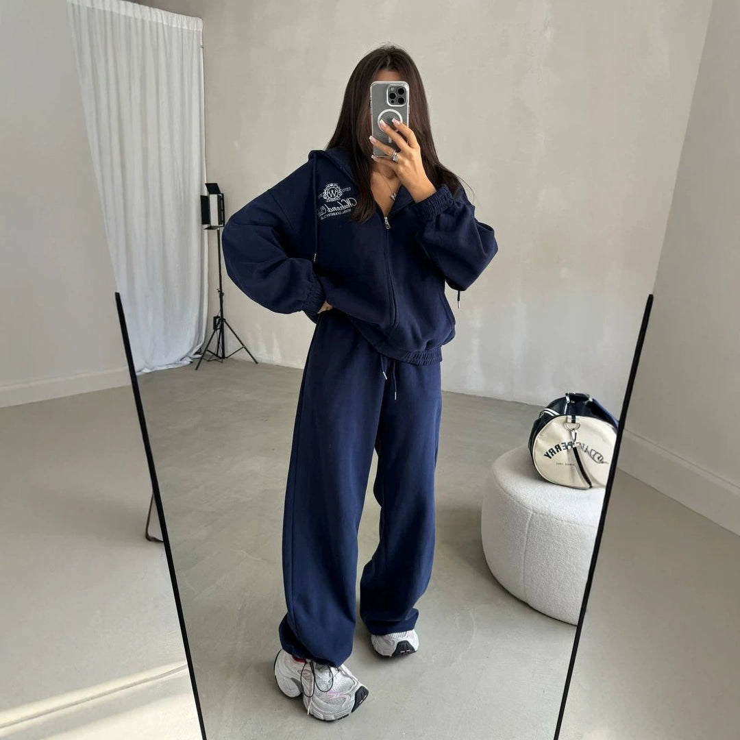 Damen Weiches Oversize-Kapuzen-Sweatjacken-Set mit weiter Jogginghose Drune