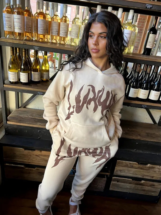 Damen Sportliches Hoodie- und Jogginghose-Set mit einzigartigem Grafikdruck Drune