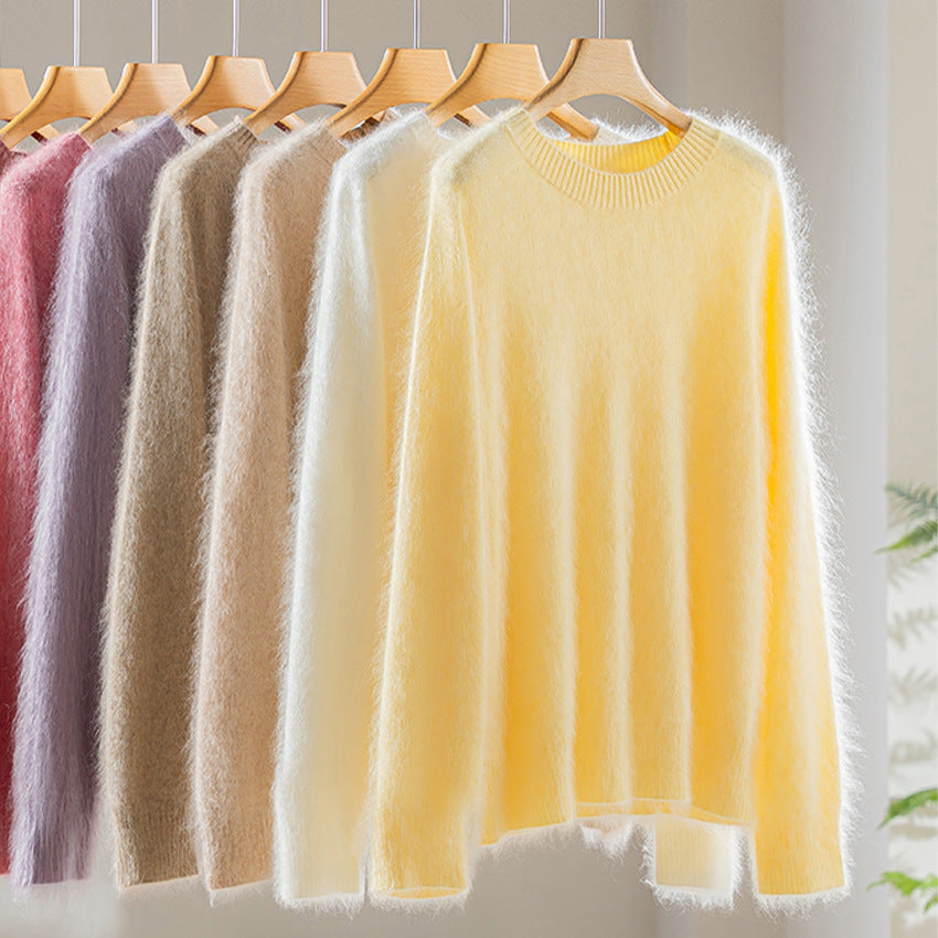 Damen Flauschiger Angora-Mix Rundhalspullover Drune