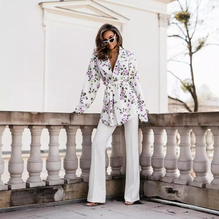 Damen Wickelbluse mit eleganter Leopardenmusterung und langen Puffärmeln Drune