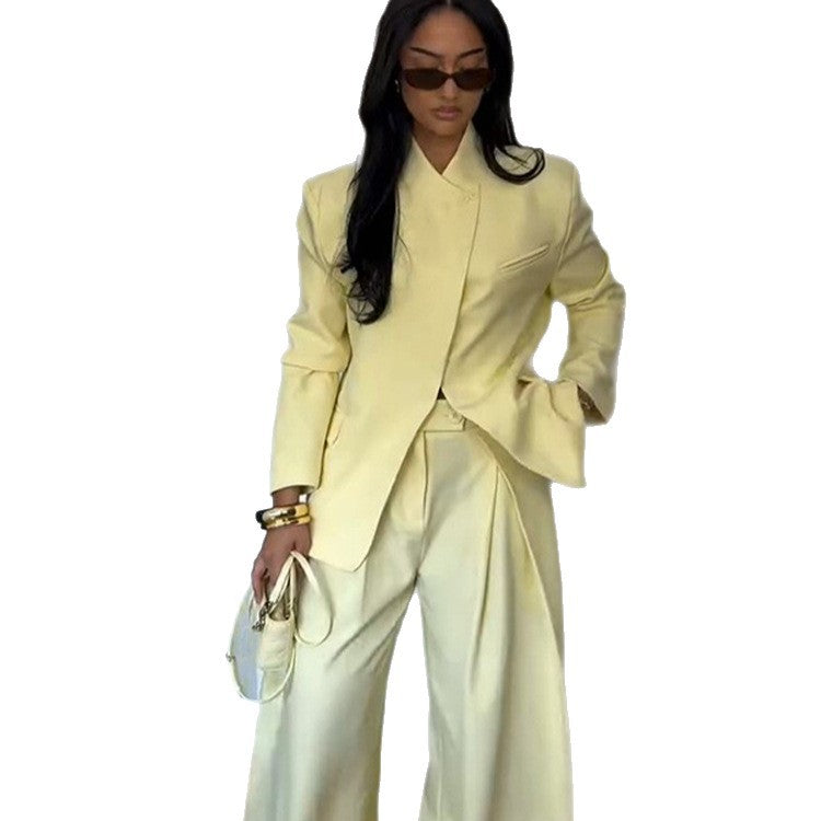 Damen Zweiteiliges Oversize-Sakko mit Stehkragen und weite Bundfaltenhose Drune