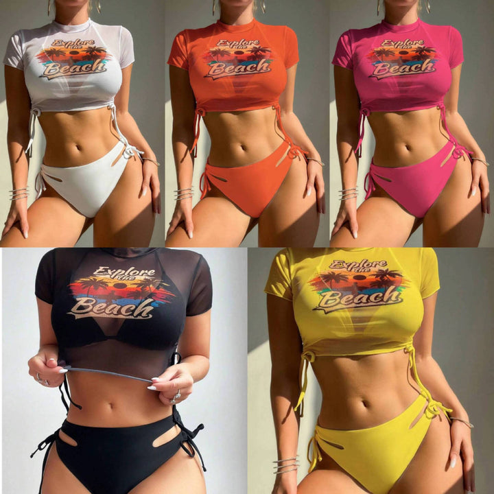 Damen Sportliches Crop-Top und Hochgeschnittene Bikinihose Drune