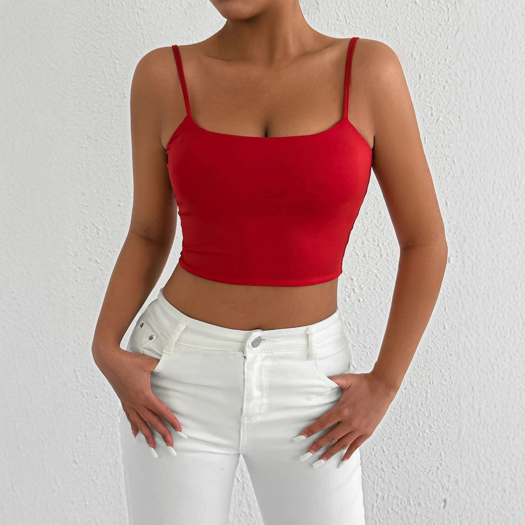Damen Figurbetontes Crop-Top aus elastischem Material mit Spaghetti-Trägern Drune