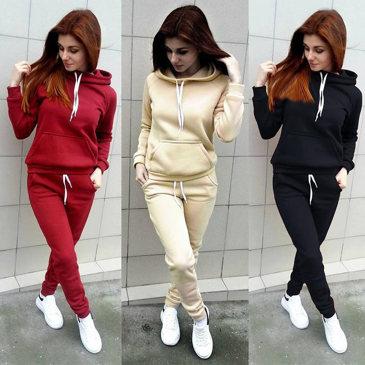 Damen Hausanzug-Set aus weichem Fleece mit Kapuzenpullover und Jogginghose Drune
