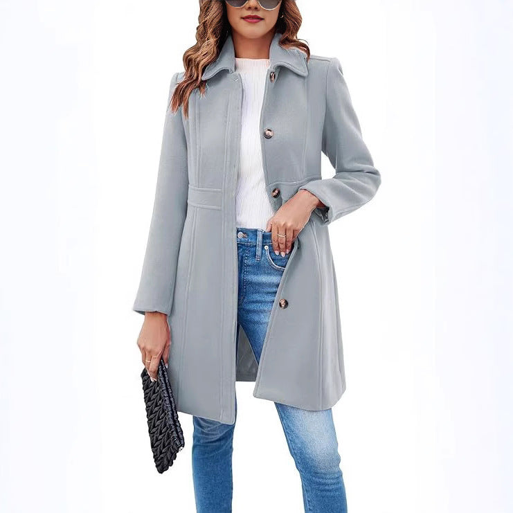 Damen klassischer Wollmantel mit modischem Schnitt und funktionalen Details Drune