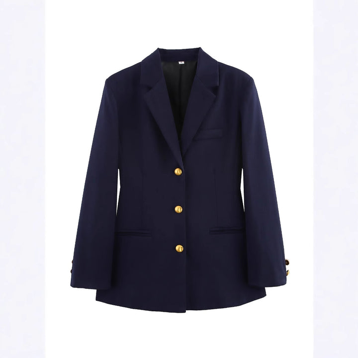 Damen elegante karierte Blazerjacke mit Goldknöpfen Drune