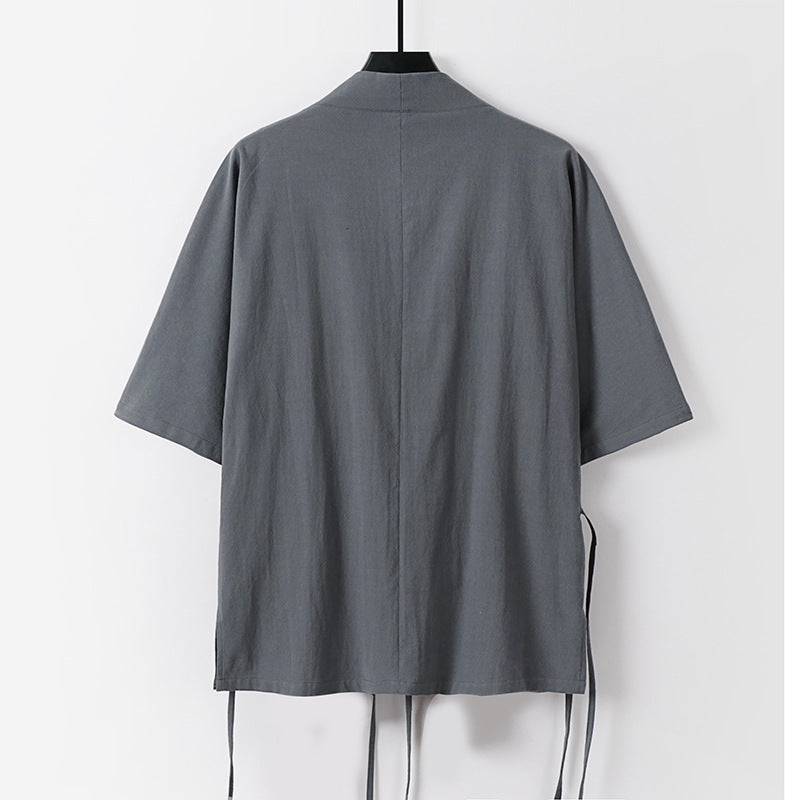 Damen Wickel-Kimono-Oberteil mit kurzen Ärmeln und Seitenschnürung Drune
