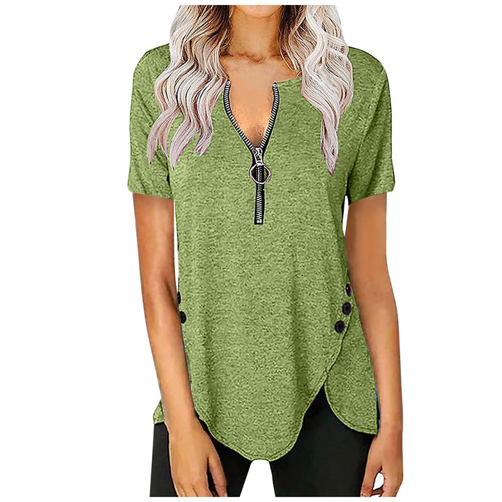 Damen Kurzarmshirt mit asymmetrischem Saum und Reißverschluss Drune