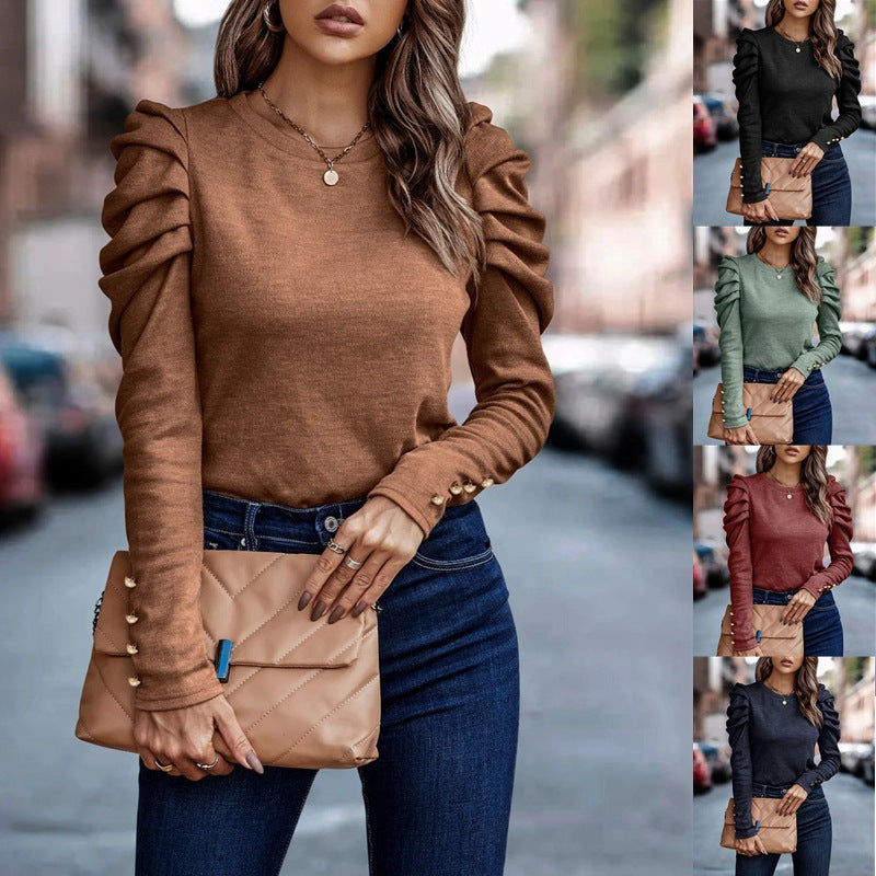 Damen Langärmeliges Feinstrick-Shirt mit gerafften Puffärmeln Drune