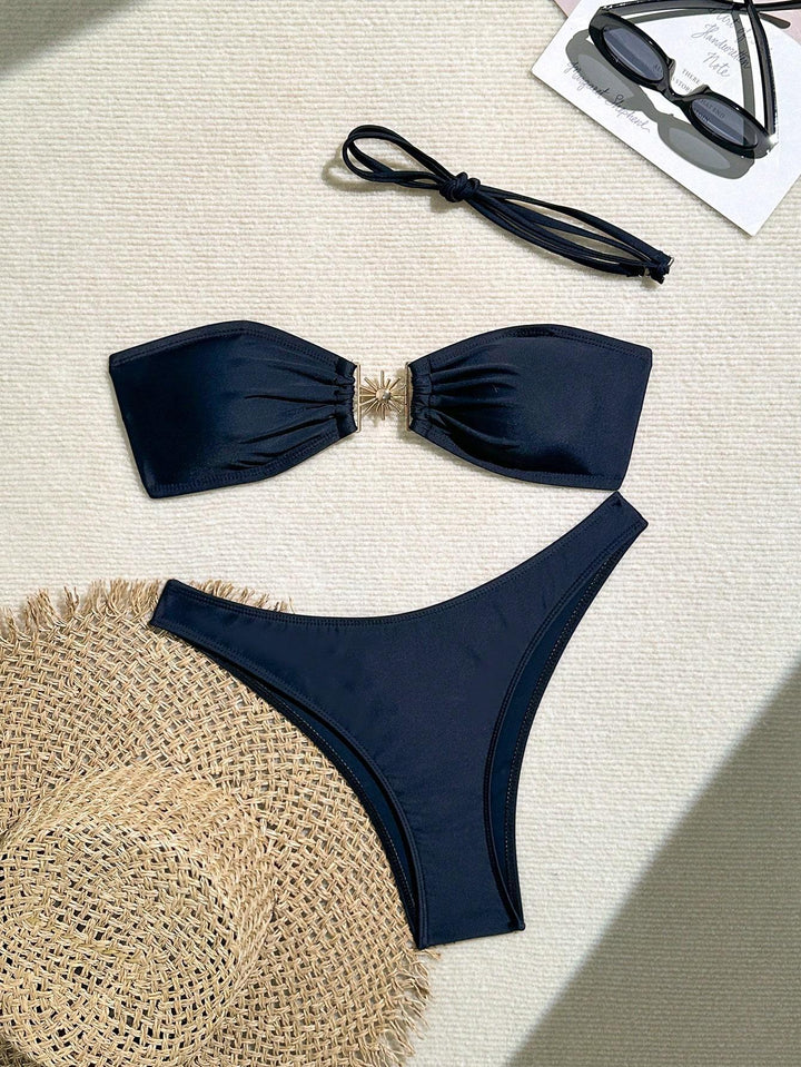 Damen Bandeau-Bikini mit dekorativem Schmuckdetail Drune