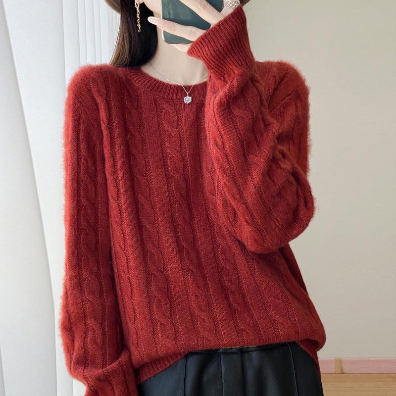 Damen Übergrößen Zopfmuster-Pullover im Mohair-Look mit geripptem Saum Drune