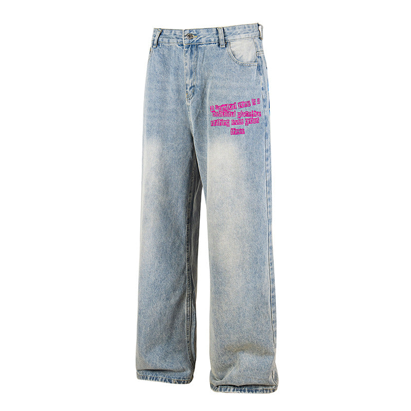 Damen Weite High‑Waist Jeans im Vintage-Look mit elastischem Saum und Statement-Stickerei Drune