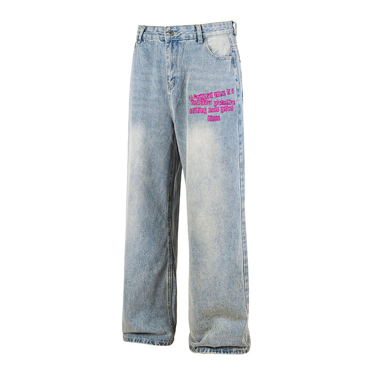 Damen Weite High‑Waist Jeans im Vintage-Look mit elastischem Saum und Statement-Stickerei Drune