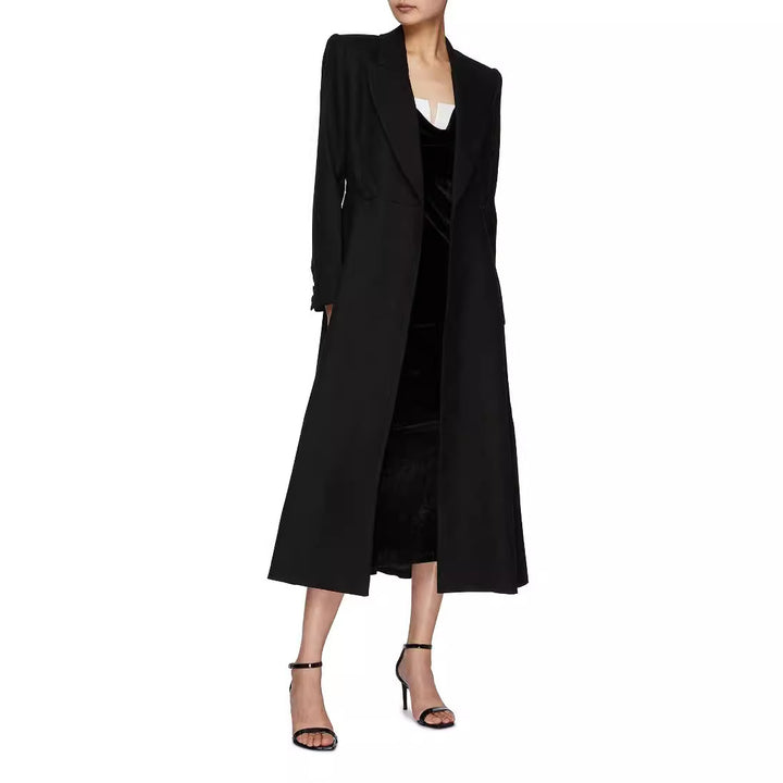 Damen langer taillierter Blazer‑Mantel mit Maxi‑Länge und strukturierten Schultern Drune