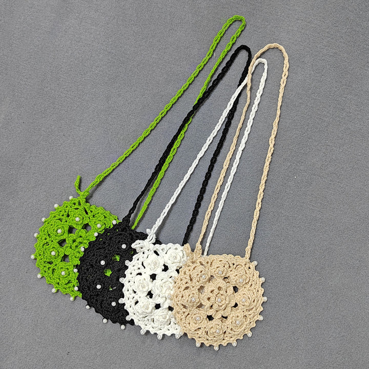 Damen handgefertigte Häkel-Handtasche mit Perlenschmuck Drune
