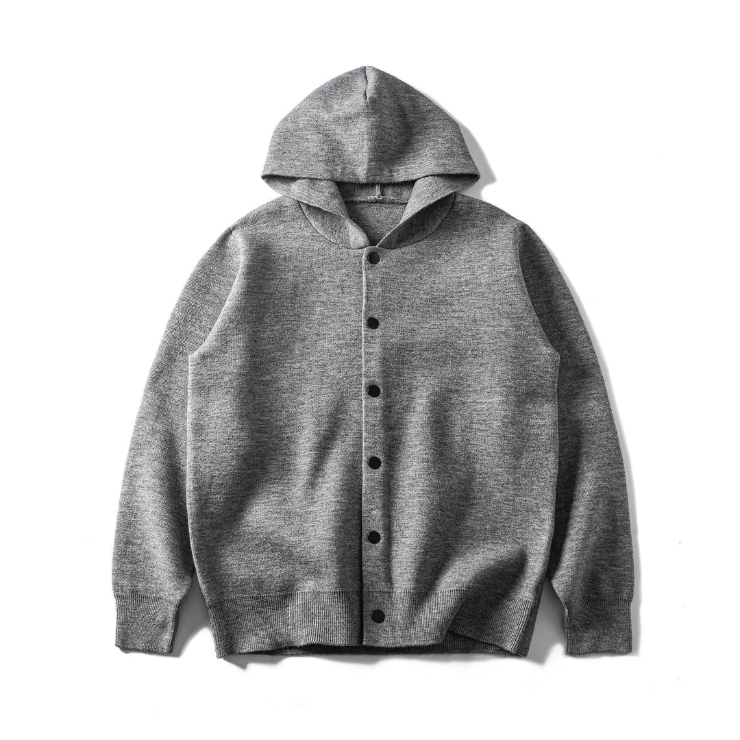 Unisex Leichte Kapuzen‑Strickjacke mit Druckknopfleiste und Rippbündchen Drune